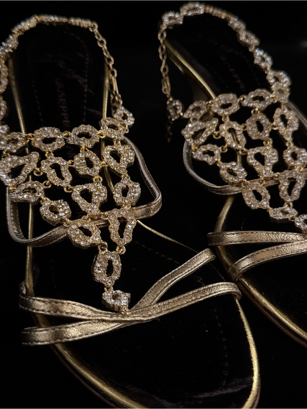 Giuseppe Zanotti Gold Swarovski Crystal Embellished T-Strap Sandals - Picture 5 of 8